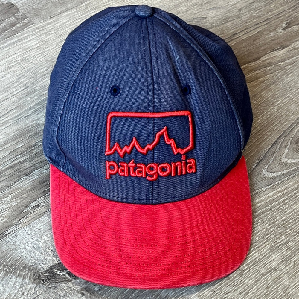 Patagonia Fitz Roy Horizons Trucker Hat Navy Blue Red Snapback Cap